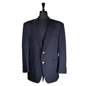 Chaps Ralph Lauren Mens Blazer Blue Wool Gold 2 Button Jacket Sport Coat 44R